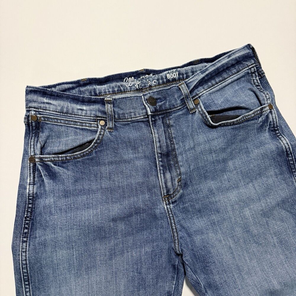 Wrangler Retro Mens Slim Boot Cut Jeans 34X36 Fits 34x33 Western Whiskers Fading